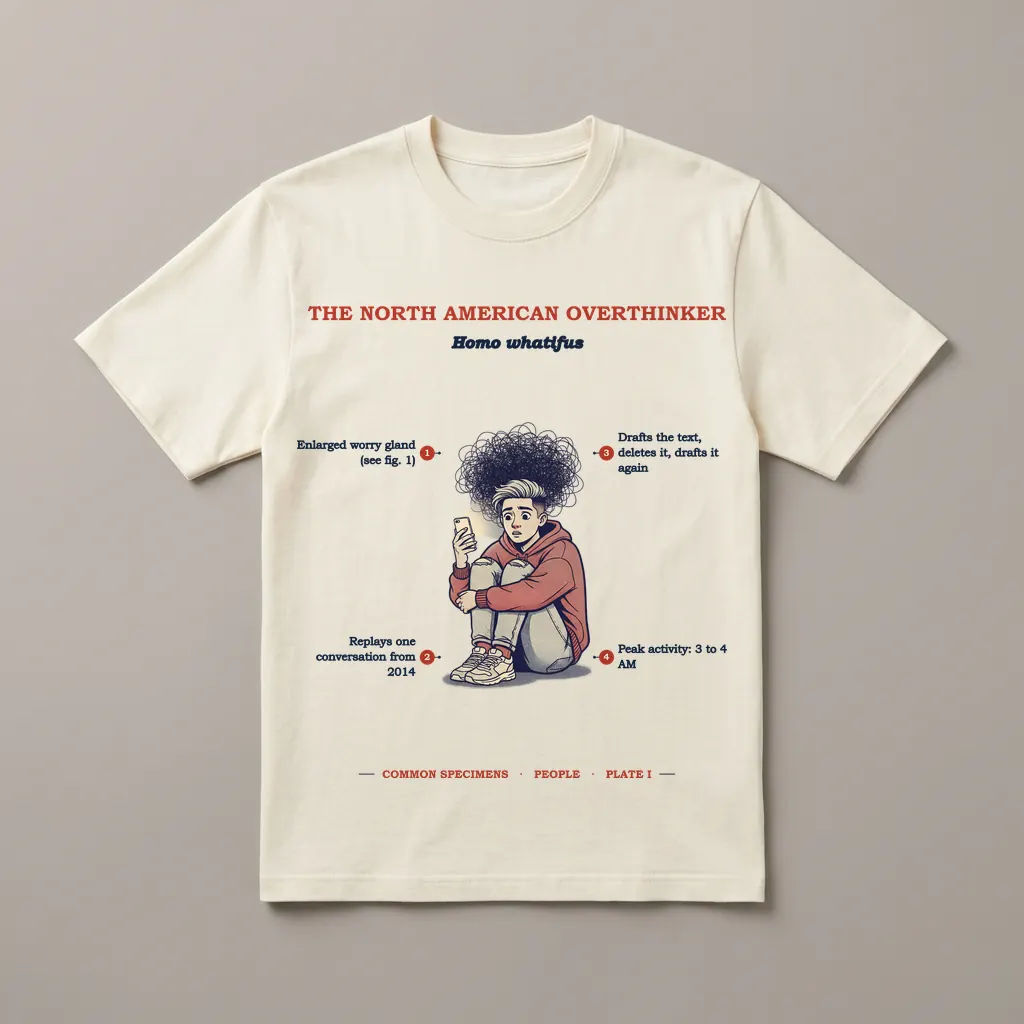 THE NORTH AMERICAN OVERTHINKER, printed on a tee