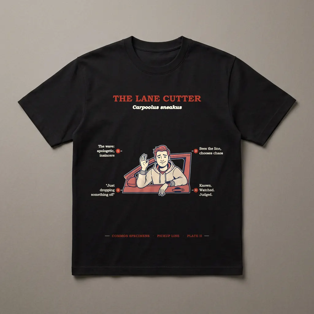 THE LANE CUTTER, printed on a dark garment