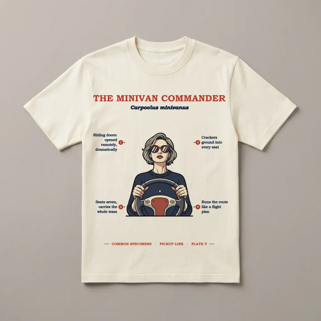 THE MINIVAN COMMANDER, printed on a tee