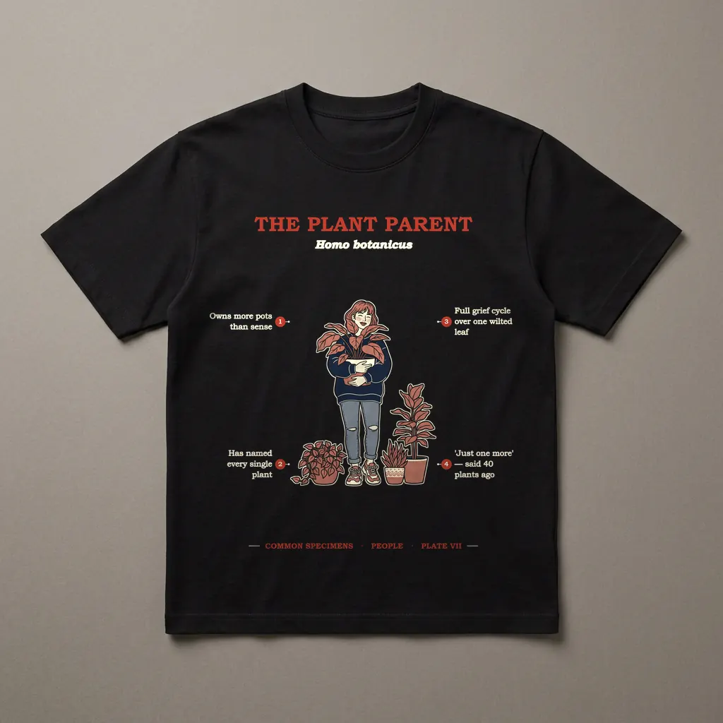 THE PLANT PARENT, printed on a dark garment