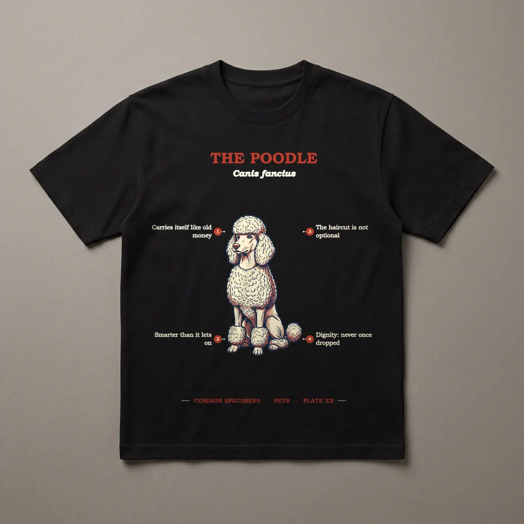 THE POODLE, printed on a dark garment
