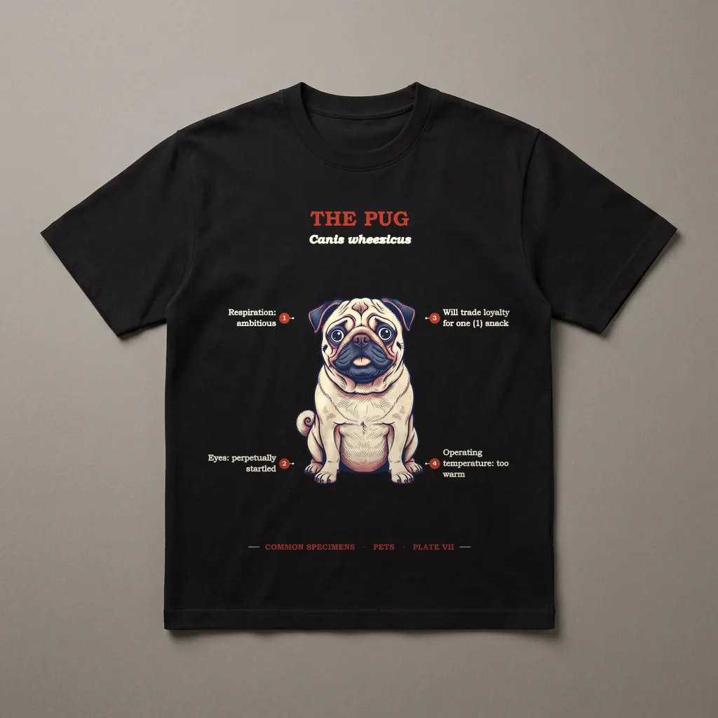 THE PUG, printed on a dark garment