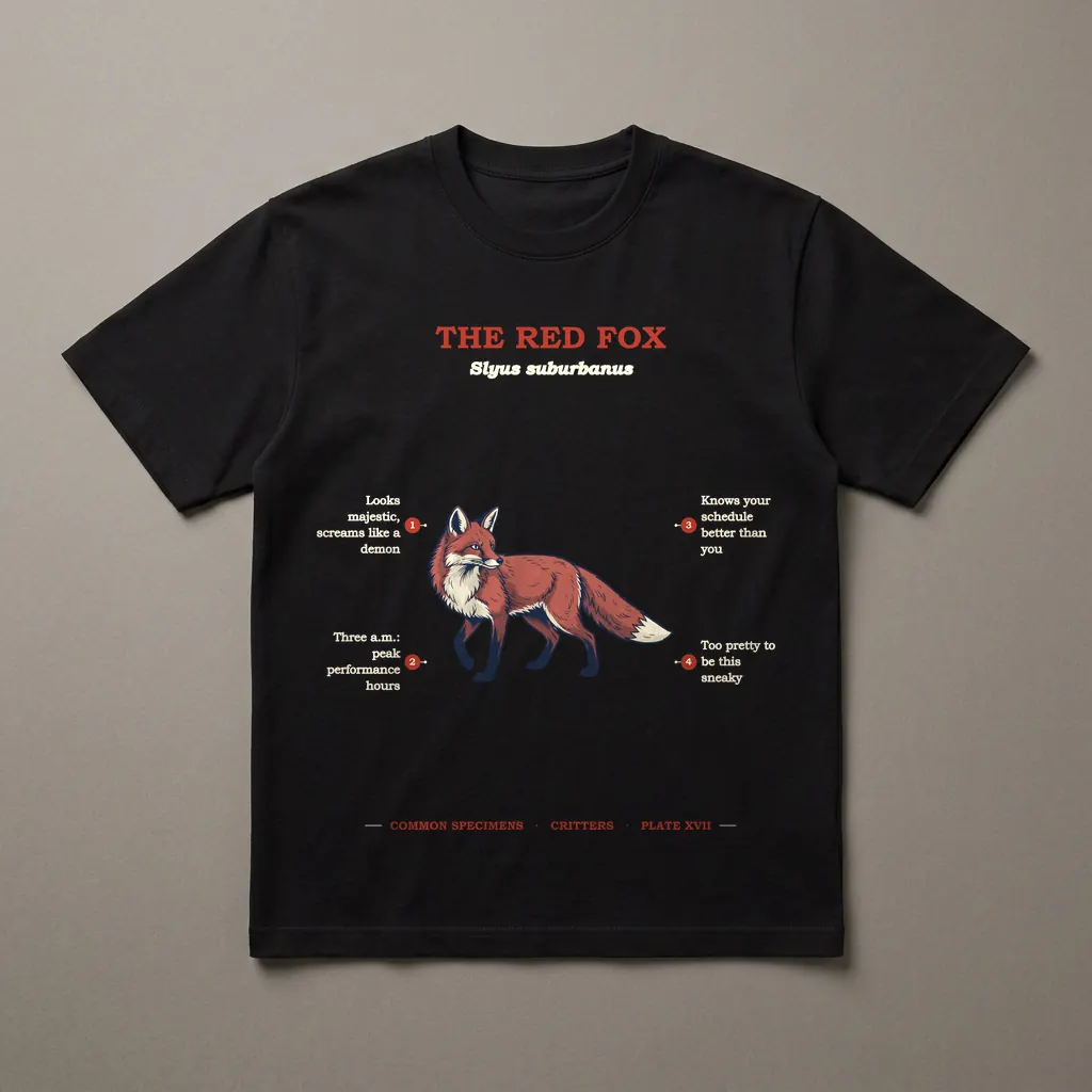 THE RED FOX, printed on a dark garment