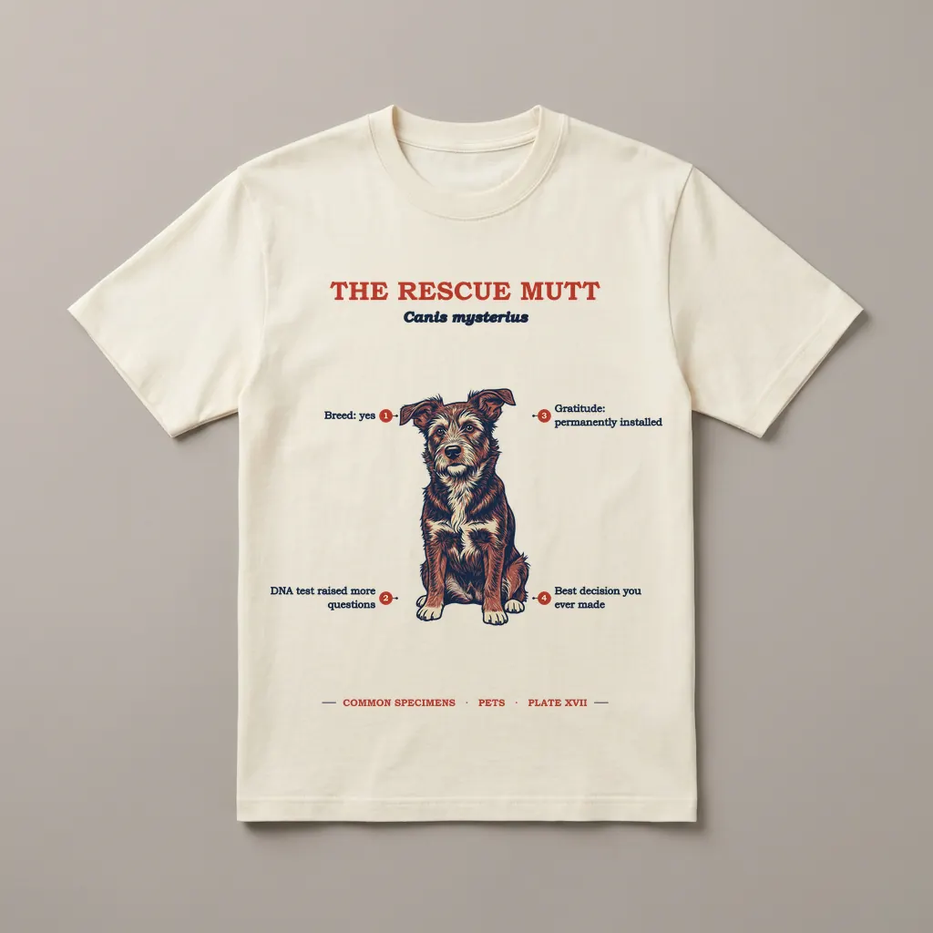THE RESCUE MUTT, printed on a tee