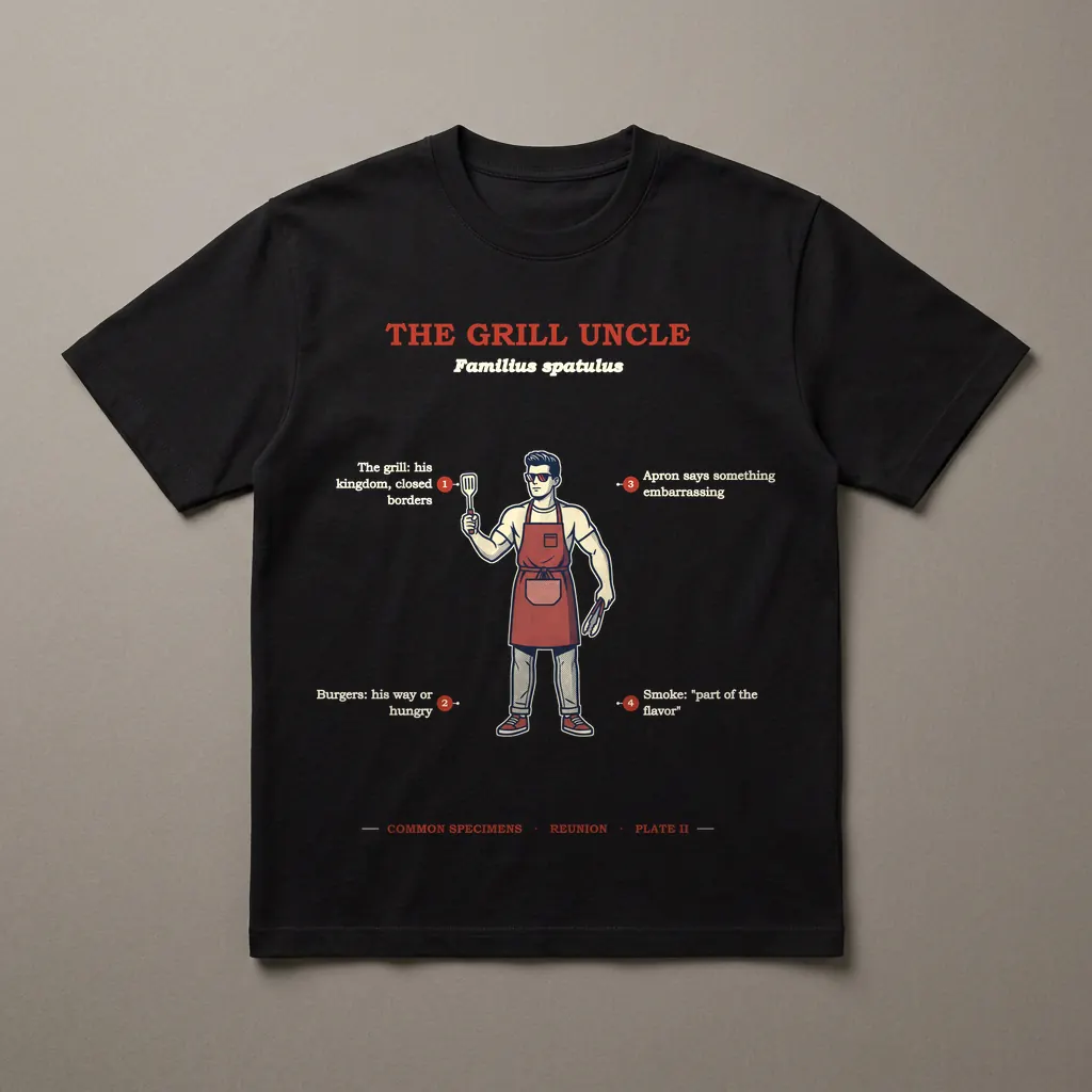 THE GRILL UNCLE, printed on a dark garment
