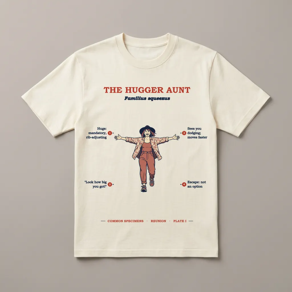 THE HUGGER AUNT, printed on a tee