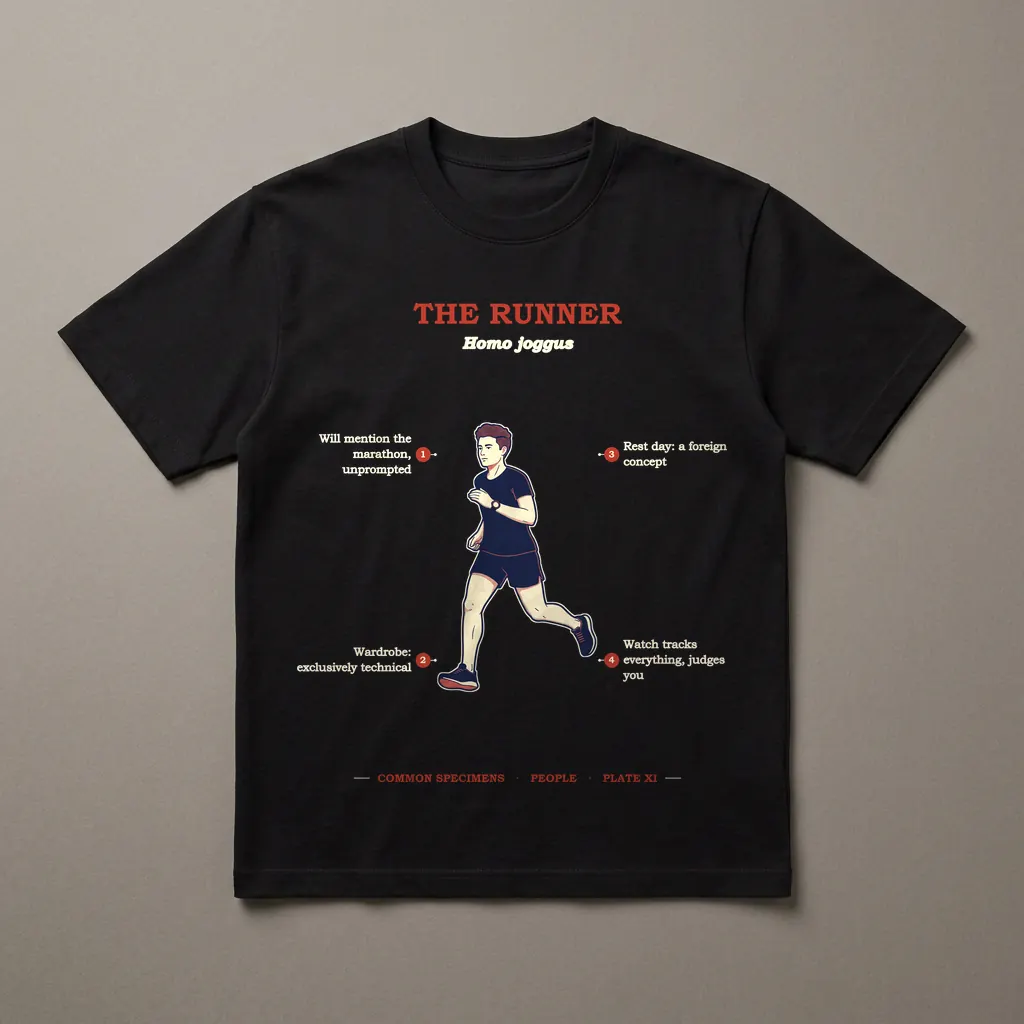 THE RUNNER, printed on a dark garment
