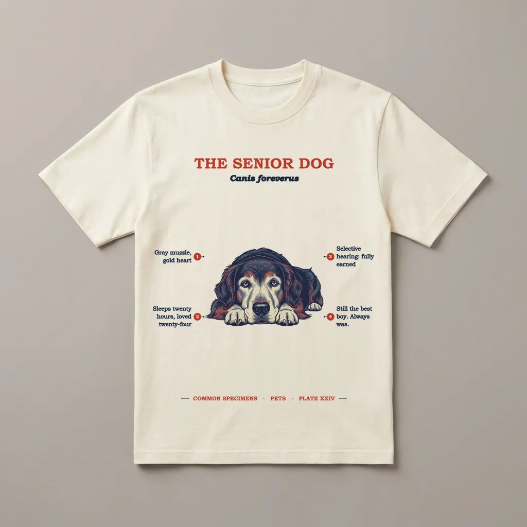 THE SENIOR DOG, printed on a tee