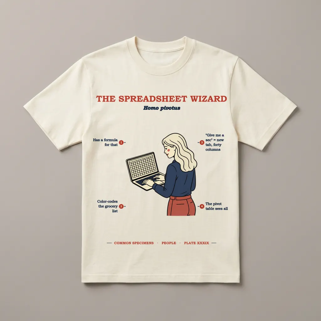 THE SPREADSHEET WIZARD, printed on a tee