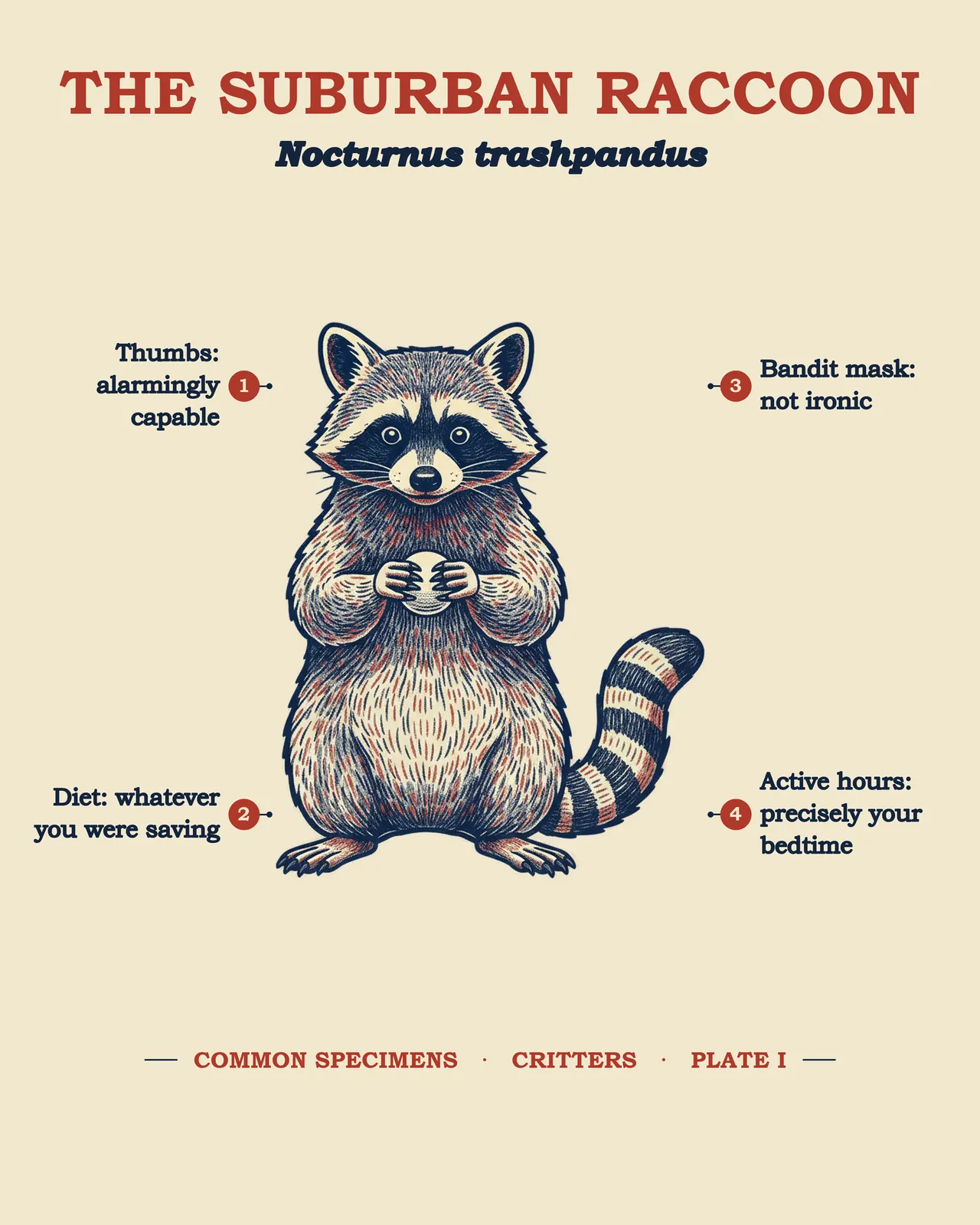 THE SUBURBAN RACCOON specimen plate