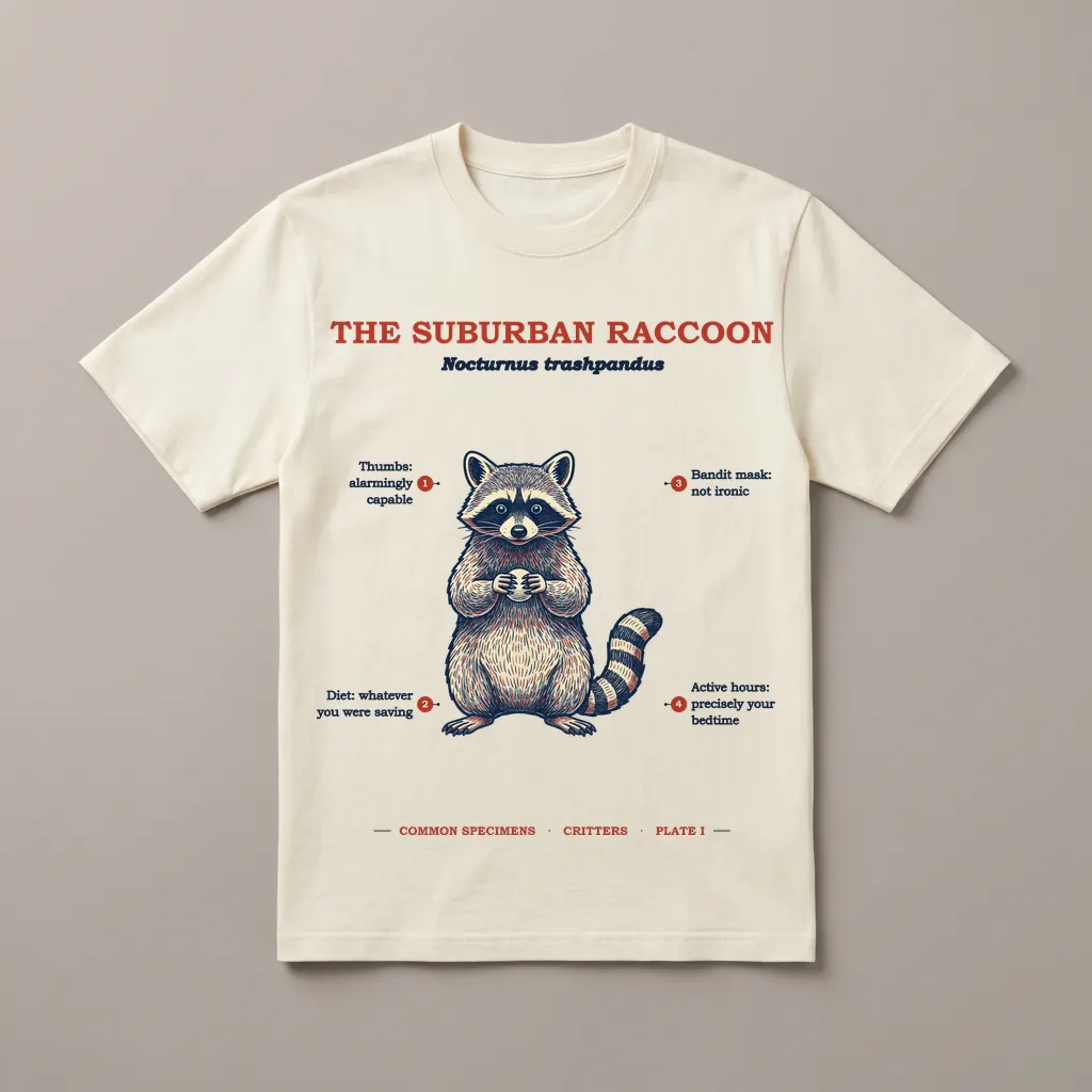 THE SUBURBAN RACCOON, printed on a tee