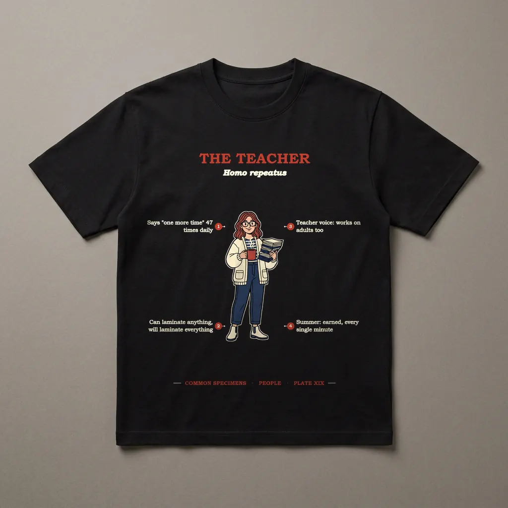THE TEACHER, printed on a dark garment