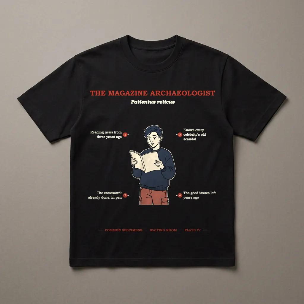 THE MAGAZINE ARCHAEOLOGIST, printed on a dark garment