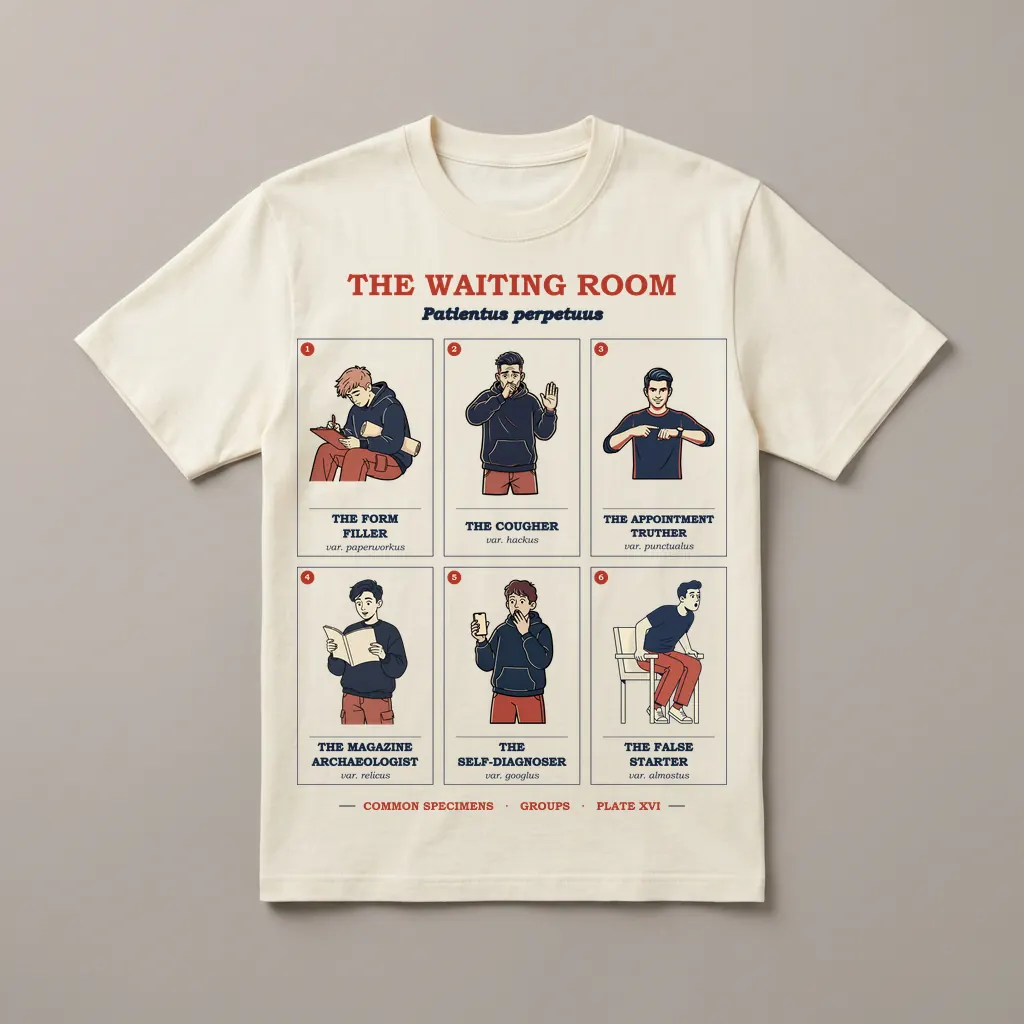 THE WAITING ROOM, printed on a tee