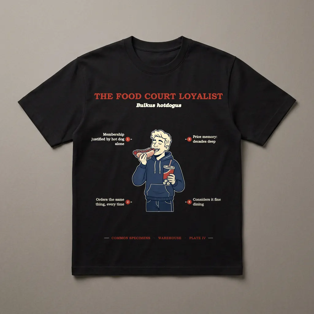 THE FOOD COURT LOYALIST, printed on a dark garment