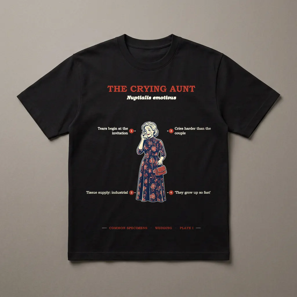 THE CRYING AUNT, printed on a dark garment