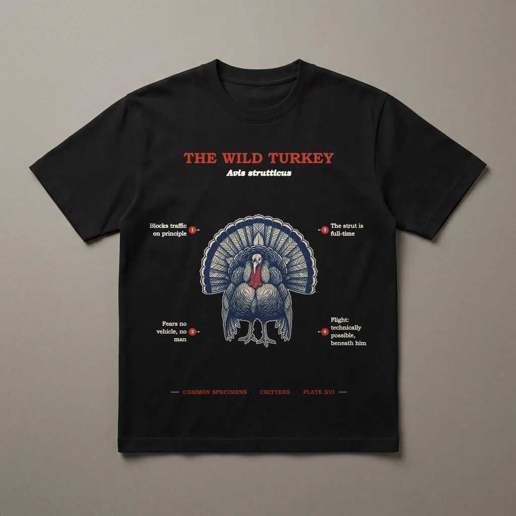 THE WILD TURKEY, printed on a dark garment